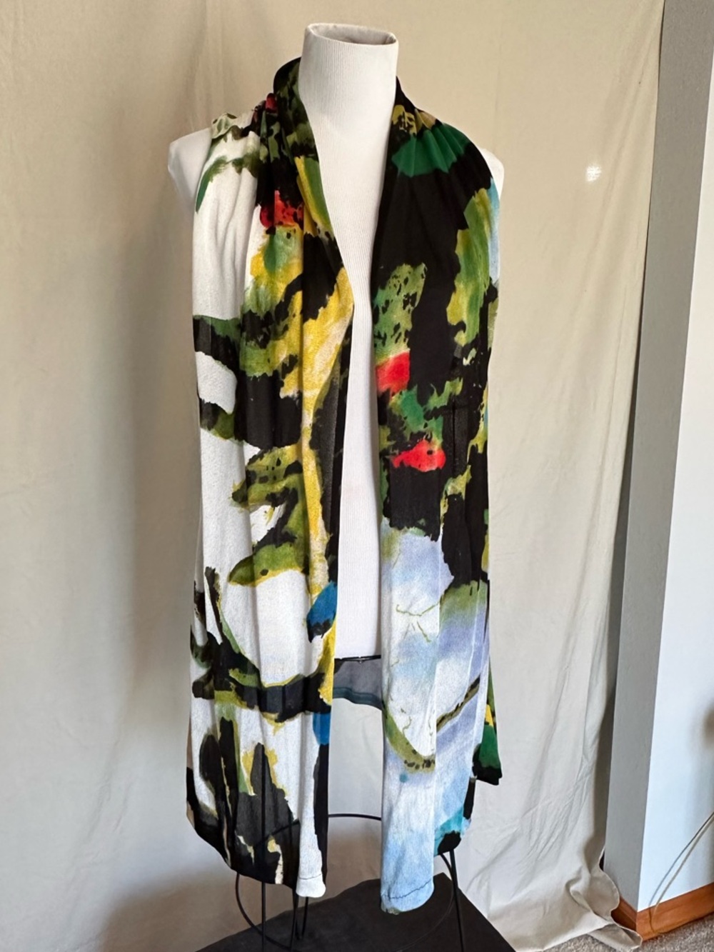 Adore Multicolor Abstract Print Open Front Sweater Vest Cardigan Colorful medium